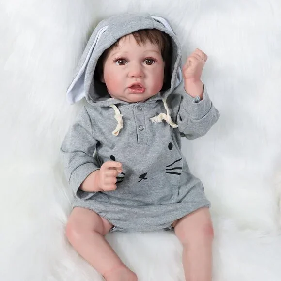 💫 Realistic Reborn Baby Dolls Grey Soft Vinyl Bunny Jumpsuit Birthday Gift Kids